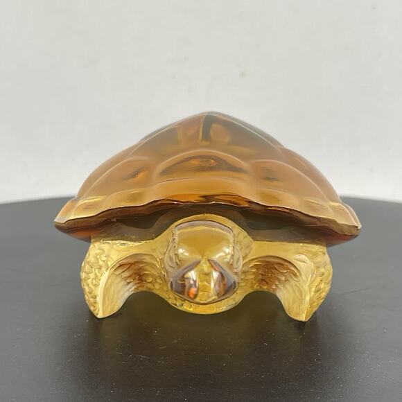Original Signed LALIQUE French Crystal Glass "Caroline" Amber Turtle Sculpture - Picture 3 of 11